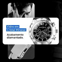 Relógio Masculino Prata Aço Inox + Caixa + Cordão Crucifixo Original Grande Presente Social Casual - 6