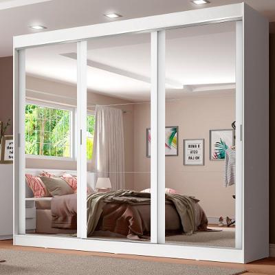 Guarda-Roupa Casal Napoli 3 Portas de Espelho Branco Madesa