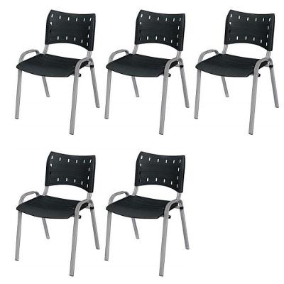 Cadeira Iso Base Cinza, Igreja, Escola, Escritório - Preto Kit 5 Peças
