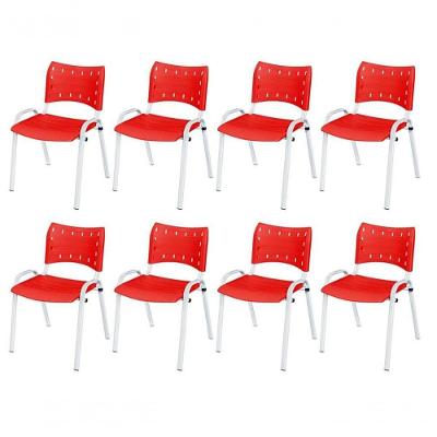 Cadeira Iso Base Branco Igreja, Escola, Escritório - Vermelho Kit 8 Peças