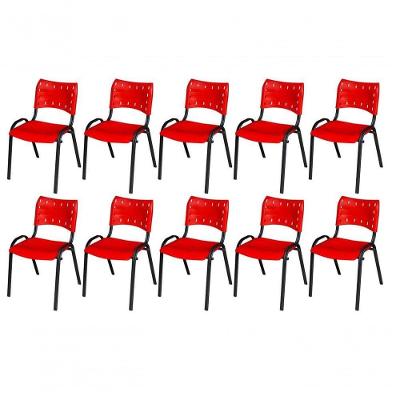 Cadeira Iso Base Preto Igreja, Escola, Escritório - Vermelho - Kit 10 Peças