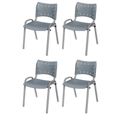 Cadeira Iso Base Cinza, Igreja, Escola, Escritório -cinza Kit 4 Peças