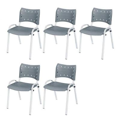 Cadeira Iso Base Branco Igreja, Escola, Escritório - Cinza Kit 5 Peças