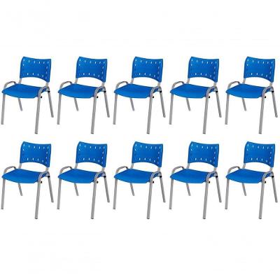 Cadeira Iso Base Cinza, Igreja, Escola, Escritório - Azul Kit 10 Peças