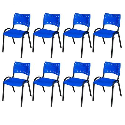 Cadeira Iso Base Preto Igreja, Escola, Escritório - Azul - Kit 8 Peças