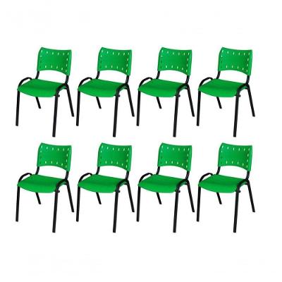 Cadeira Iso Base Preto Igreja, Escola, Escritório - Verde - Kit 8 Peças