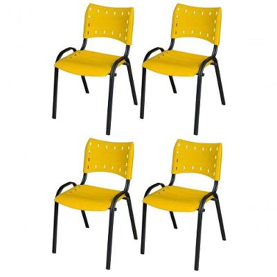 Cadeira Iso Base Preto Igreja, Escola, Escritório - Amarelo Kit 4 Peças