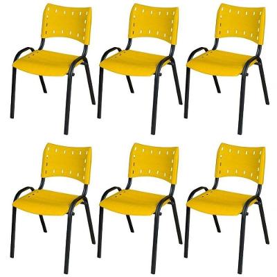 Cadeira Iso Base Preto Igreja, Escola, Escritório - Amarelo Kit 6 Peças