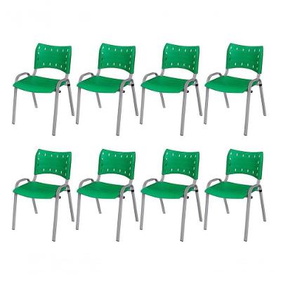 Cadeira Iso Base Cinza, Igreja, Escola, Escritório - Verde Kit 8 Peças