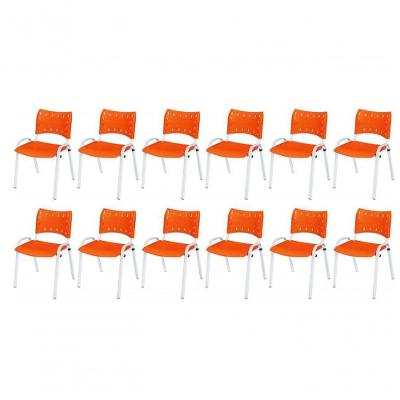 Cadeira Iso Base Branco Igreja, Escola, Escritório - Laranja Kit 12 Peças