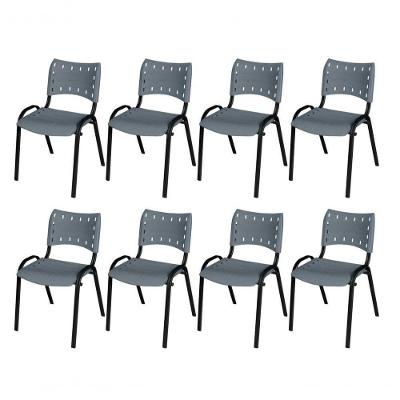 Cadeira Iso Base Preto Igreja, Escola, Escritório - Cinza Kit 8 Peças