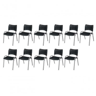 Cadeira Iso Base Cinza, Igreja, Escola, Escritório - Preto Kit 11 Peças