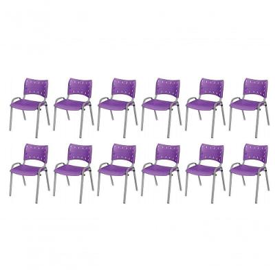 Cadeira Iso Base Cinza, Igreja, Escola, Escritório -violeta Kit 12 Peças