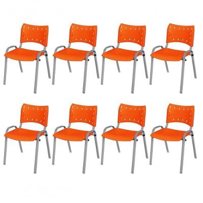 Cadeira Iso Base Cinza, Igreja, Escola, Escritório - Laranja Kit 8 Peças