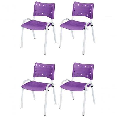 Cadeira Iso Base Branco Igreja, Escola, Escritório - Violeta Kit 4 Peças