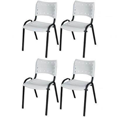 Cadeira Iso Base Preto Igreja, Escola, Escritório - Branco Kit 4 Peças