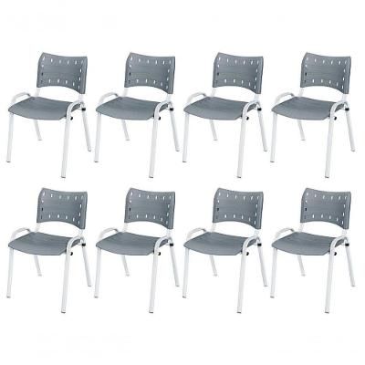 Cadeira Iso Base Branco Igreja, Escola, Escritório - Cinza Kit 8 Peças