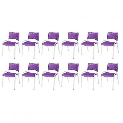 Cadeira Iso Base Branco Igreja, Escola, Escritório - Violeta Kit 12 Peças
