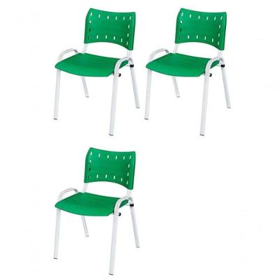 Cadeira Iso Base Branco Igreja, Escola, Escritório - Verde Kit 3 Peças