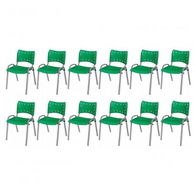 Cadeira Iso Base Cinza, Igreja, Escola, Escritório - Verde Kit 12 Peças