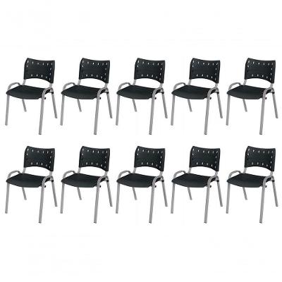 Cadeira Iso Base Cinza, Igreja, Escola, Escritório - Preto Kit 10 Peças