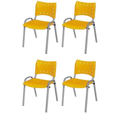 Cadeira Iso Base Cinza, Igreja, Escola, Escritório - Amarelo Kit 4 Peças