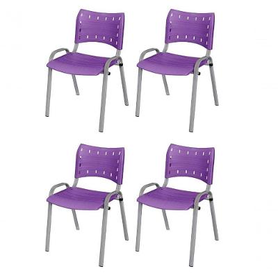 Cadeira Iso Base Cinza, Igreja, Escola, Escritório -violeta Kit 4 Peças