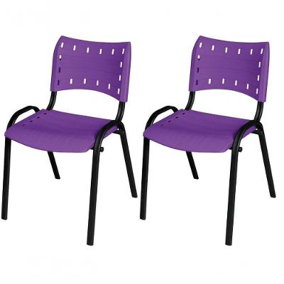 Cadeira Iso Base Preto Igreja, Escola, Escritório - Violeta Kit 2 Peças
