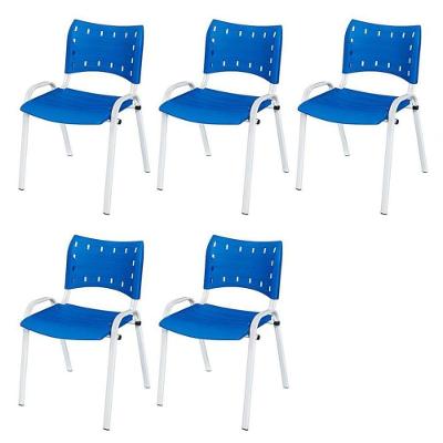 Cadeira Iso Base Branco Igreja, Escola, Escritório - Azul Kit 5 Peças