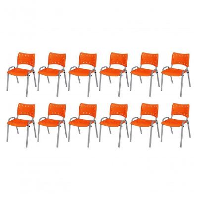 Cadeira Iso Base Cinza, Igreja, Escola, Escritório - Laranja Kit 12 Peças