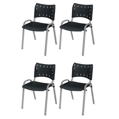 Cadeira Iso Base Cinza, Igreja, Escola, Escritório - Preto Kit 4 Peças