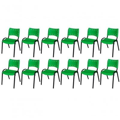 Cadeira Iso Base Preto Igreja, Escola, Escritório - Verde - Kit 12 Peças