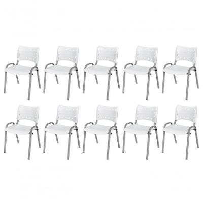 Cadeira Iso Base Cinza, Igreja, Escola, Escritório - Branco Kit 10 Peças