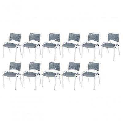 Cadeira Iso Base Branco Igreja, Escola, Escritório - Cinza Kit 11 Peças