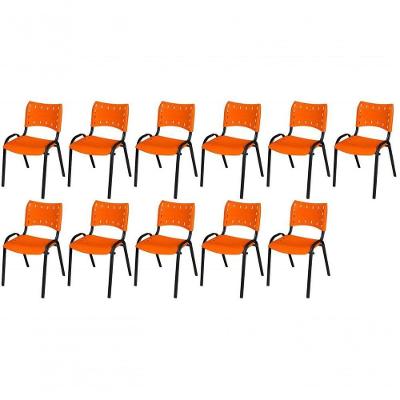 Cadeira Iso Base Preto Igreja, Escola, Escritório - Laranja Kit 11 Peças