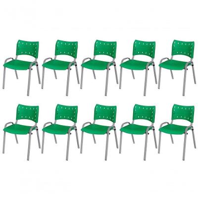 Cadeira Iso Base Cinza, Igreja, Escola, Escritório - Verde Kit 10 Peças