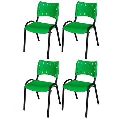 Cadeira Iso Base Preto Igreja, Escola, Escritório - Verde - Kit 4 Peças