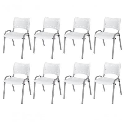 Cadeira Iso Base Cinza, Igreja, Escola, Escritório - Branco Kit 8 Peças