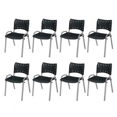 Cadeira Iso Base Cinza, Igreja, Escola, Escritório - Preto Kit 8 Peças