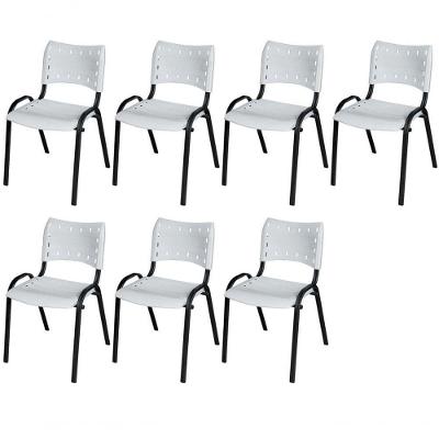 Cadeira Iso Base Preto Igreja, Escola, Escritório - Branco Kit 7 Peças