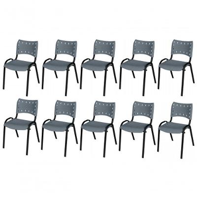 Cadeira Iso Base Preto Igreja, Escola, Escritório - Cinza Kit 10 Peças