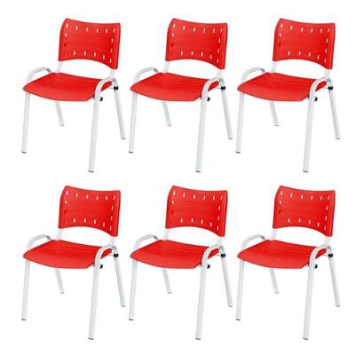 Cadeira Iso Base Branco Igreja, Escola, Escritório - Vermelho Kit 6 Peças