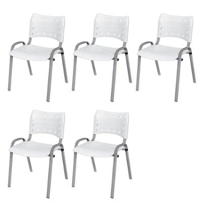 Cadeira Iso Base Cinza, Igreja, Escola, Escritório - Branco Kit 5 Peças