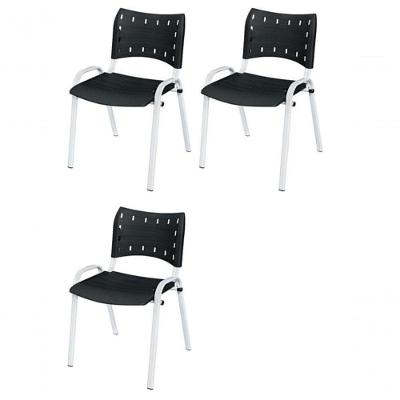 Cadeira Iso Base Branco Igreja, Escola, Escritório - Preto Kit 3 Peças