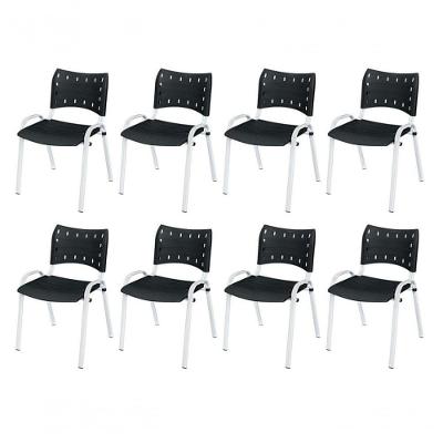 Cadeira Iso Base Branco Igreja, Escola, Escritório - Preto Kit 8 Peças