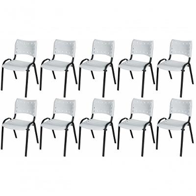 Cadeira Iso Base Preto Igreja, Escola, Escritório - Branco Kit 10 Peças