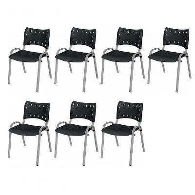 Cadeira Iso Base Cinza, Igreja, Escola, Escritório - Preto Kit 7 Peças