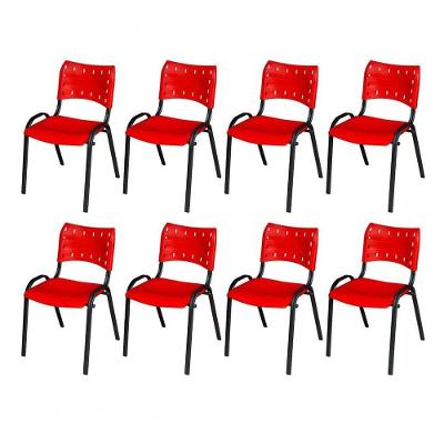 Cadeira Iso Base Preto Igreja, Escola, Escritório - Vermelho - Kit 8 Peças