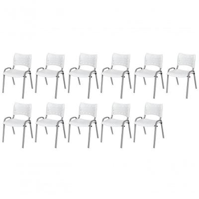 Cadeira Iso Base Cinza, Igreja, Escola, Escritório - Branco Kit 11 Peças