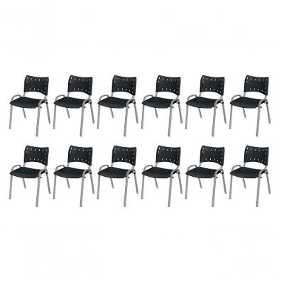 Cadeira Iso Base Cinza, Igreja, Escola, Escritório - Preto Kit 12 Peças